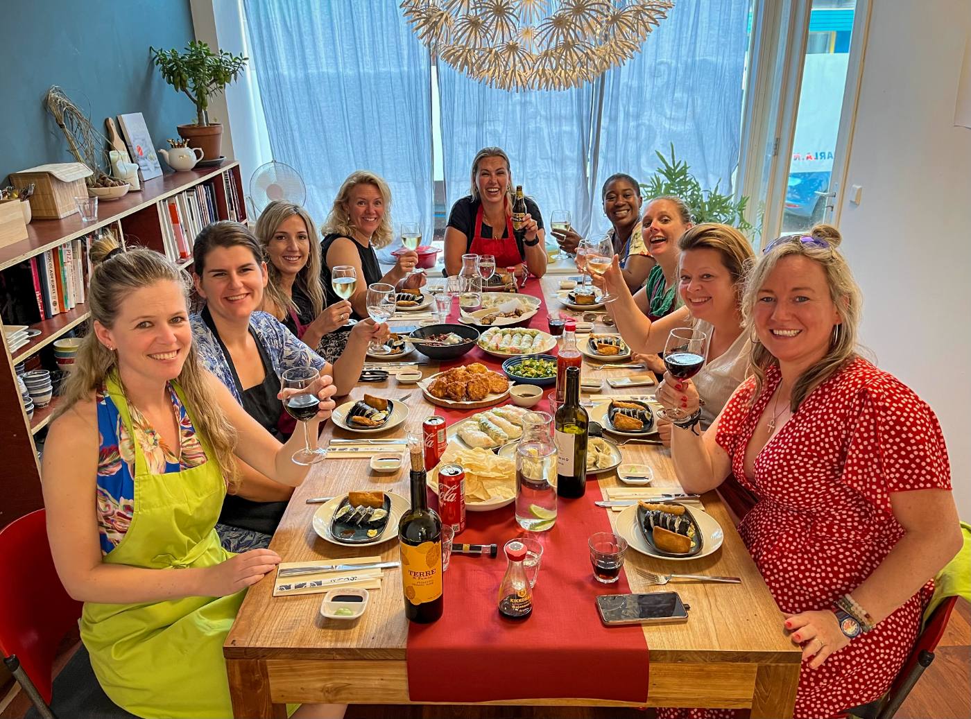 Enjoying a homemade dinner at the table