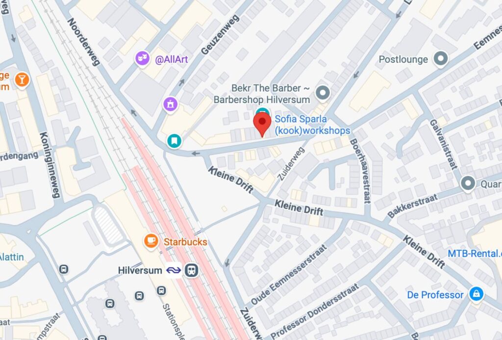 Kaart met de kookstudio bij station Hilversum